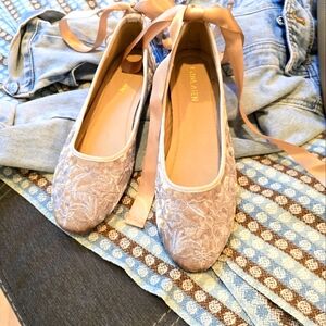 Silky Ribbon Ankle Ballet Flats, Size 40, Brand New!